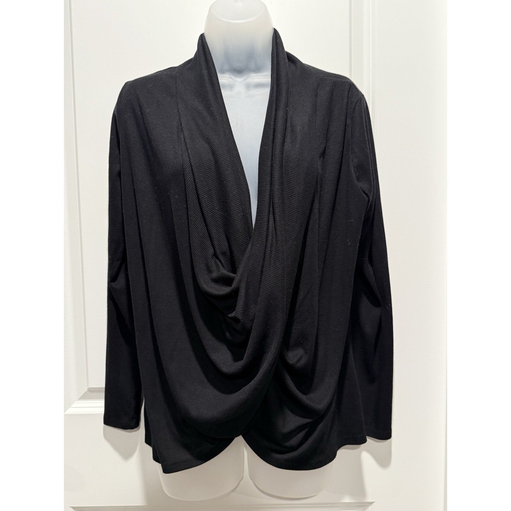 Apt 9 Women's Ribbed Top L Black Cowl Neck Twist Front Long Sleeve Y2K Office